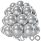 KAWKALSH Metallic Silver 12inch Balloons 110ct Latex Party Decor for Futuristic Events