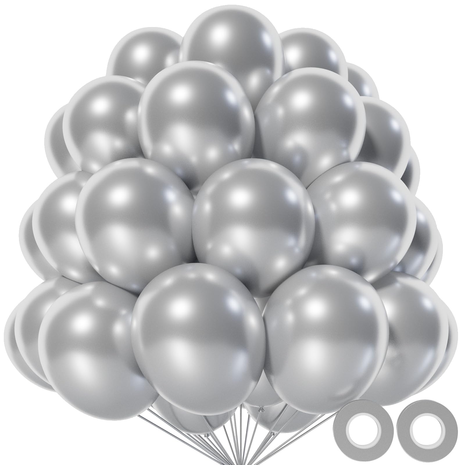 KAWKALSH Metallic Silver 12inch Balloons 110ct Latex Party Decor for Futuristic Events