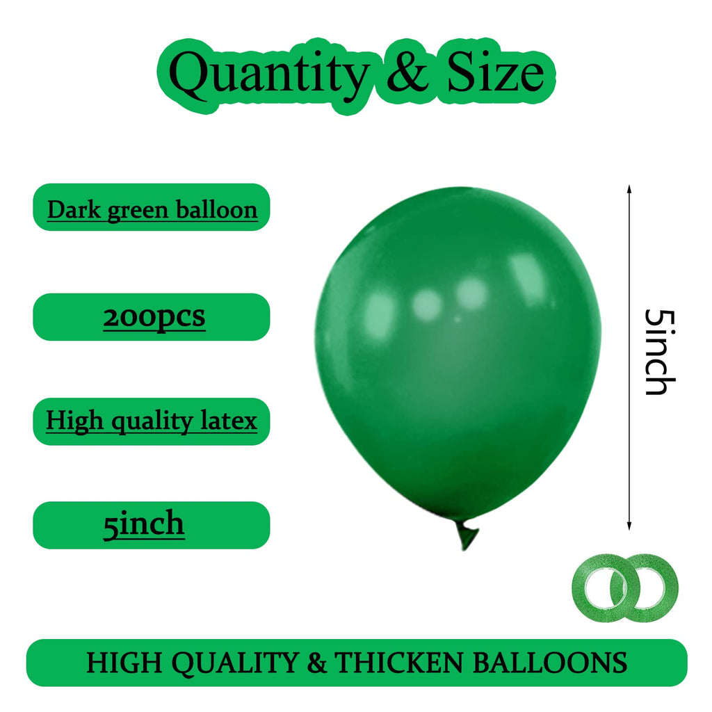 KAWKALSH 200pcs Dark Green 5-Inch Balloons for Party Garland & Decor