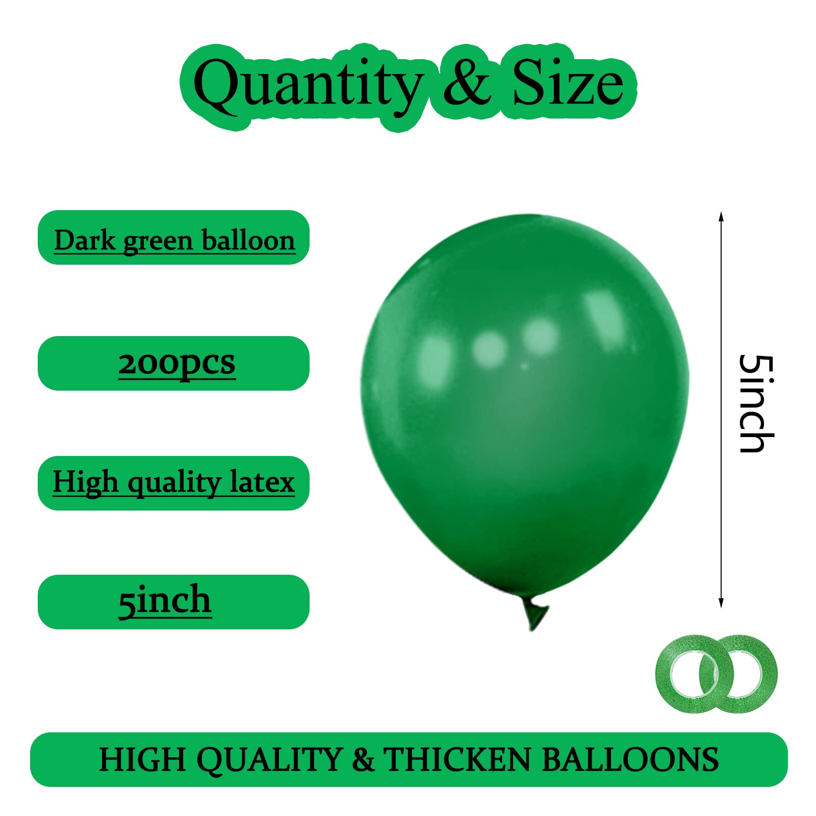 KAWKALSH 200pcs Dark Green 5-Inch Balloons for Party Garland & Decor