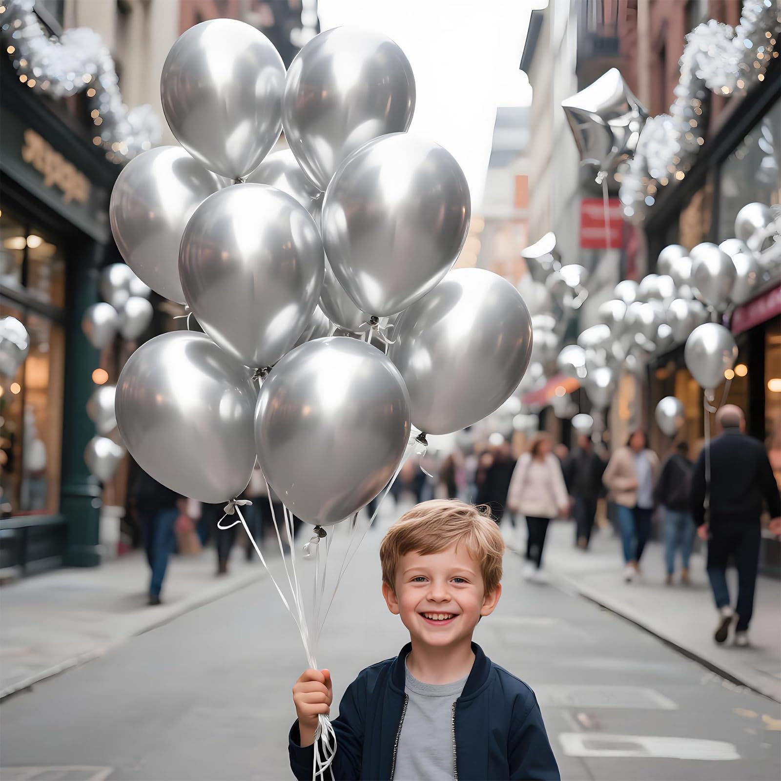 KAWKALSH Metallic Silver 12inch Balloons 110ct Latex Party Decor for Futuristic Events