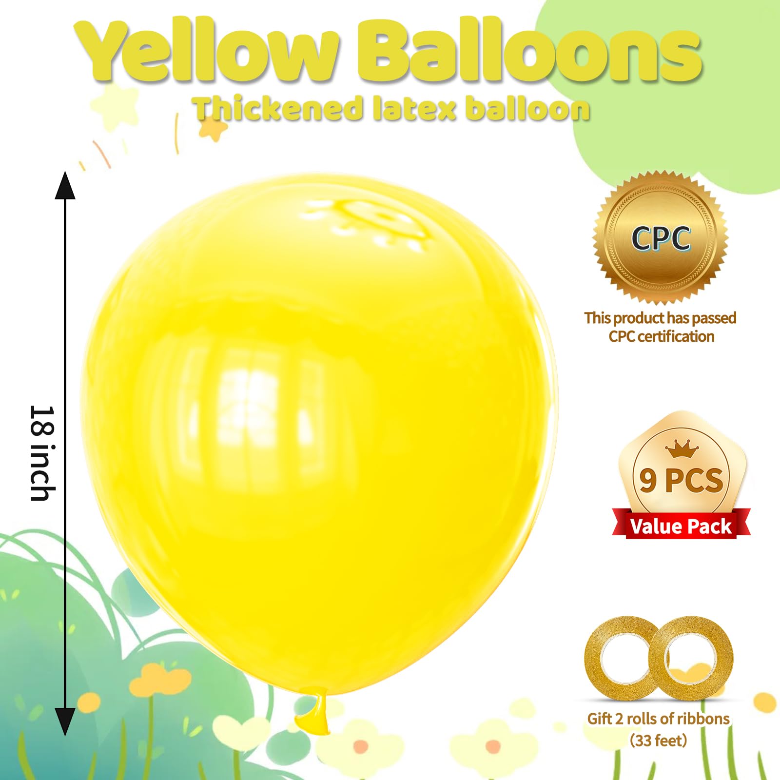 KAWKALSH Yellow Giant Balloons – 32pcs, 18in Heavy-Duty Latex for Party Decor