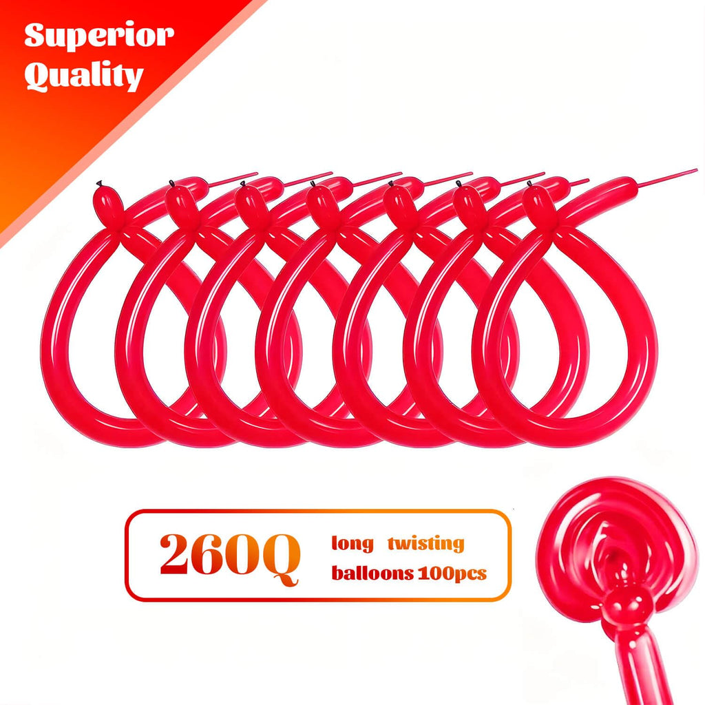 KAWKALSH 260 Red Long Balloons - 100 Pcs for Garlands & Twisting