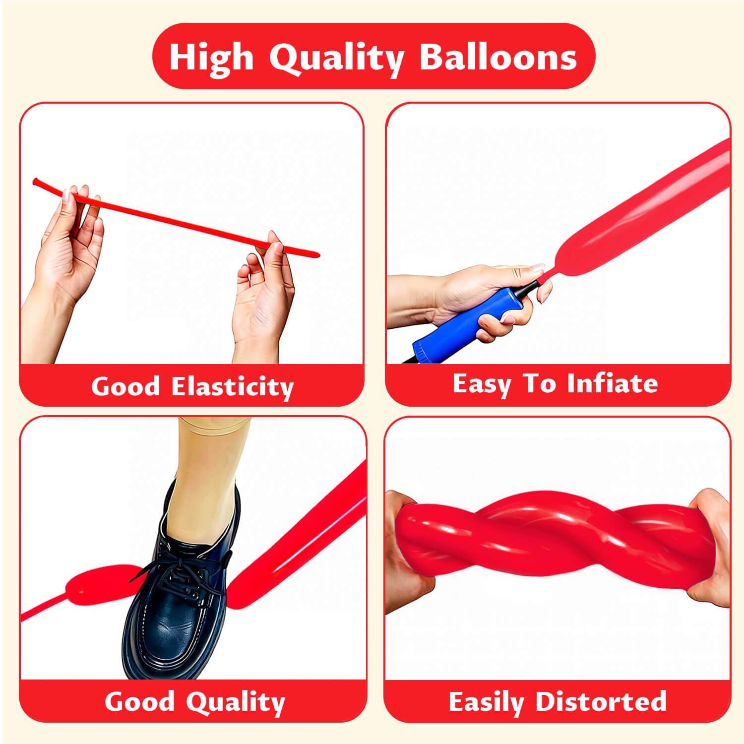 KAWKALSH 260 Red Long Balloons - 100 Pcs for Garlands & Twisting