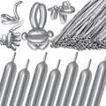 KAWKALSH 260 Metallic Silver Long Balloons – 100pc for Garlands, Twisting Animals, and Party Decor