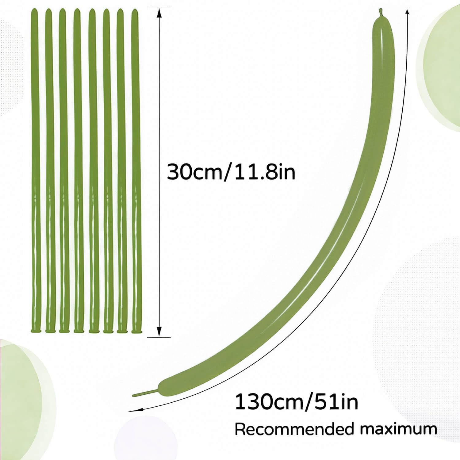 KAWKALSH 260 Avocado Green Long Balloons – 100pcs Dense Latex for Creative Twists & Party Decor