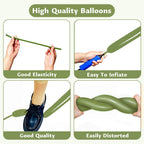 KAWKALSH 260 Avocado Green Long Balloons – 100pcs Dense Latex for Creative Twists & Party Decor