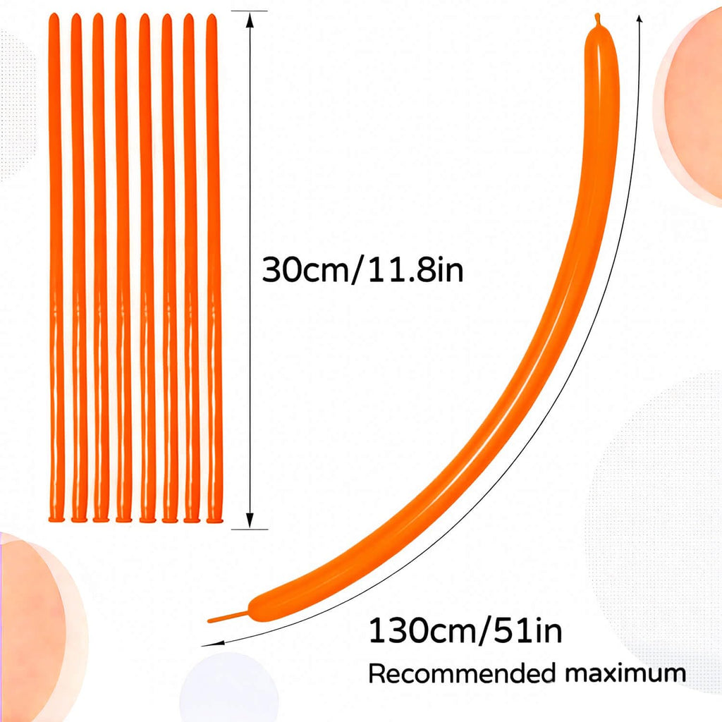 KAWKALSH 260 Orange Long Balloons – Thick Latex, 100pcs for Balloon Garlands & Animal Twists