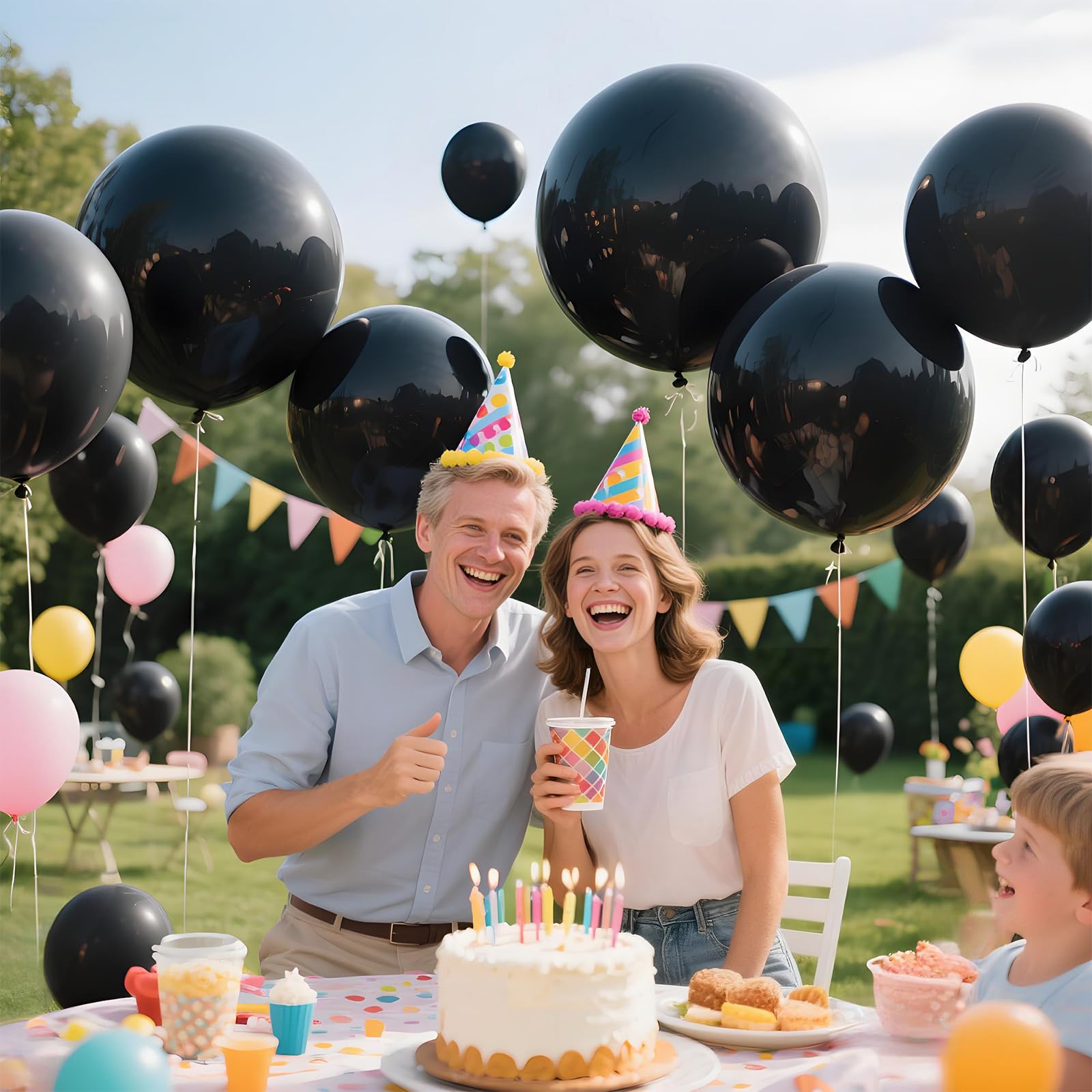 KAWKALSH Black Giant Balloons – 32-Pack, 18-Inch Heavy-Duty Latex