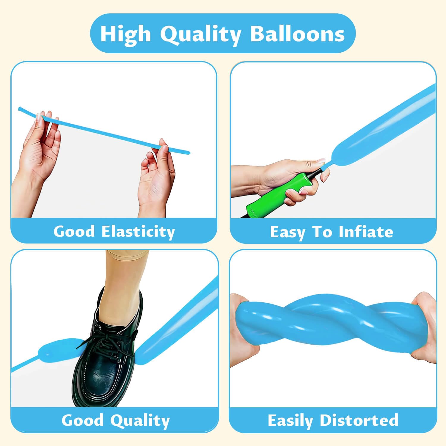 KAWKALSH 260 Light Blue Long Balloons – Thick, Durable Latex for Balloon Garlands (100pcs)