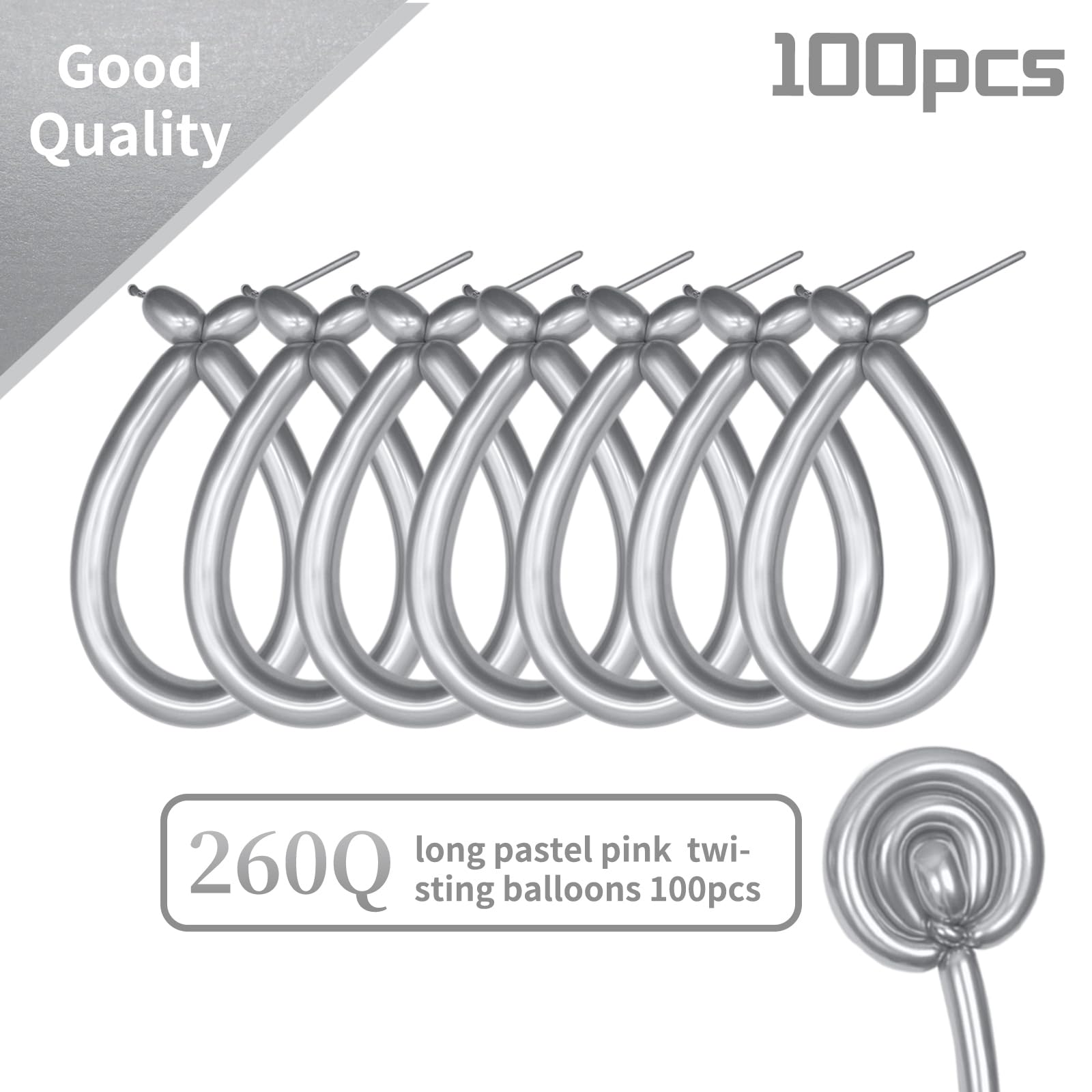 KAWKALSH 260 Metallic Silver Long Balloons – 100pc for Garlands, Twisting Animals, and Party Decor