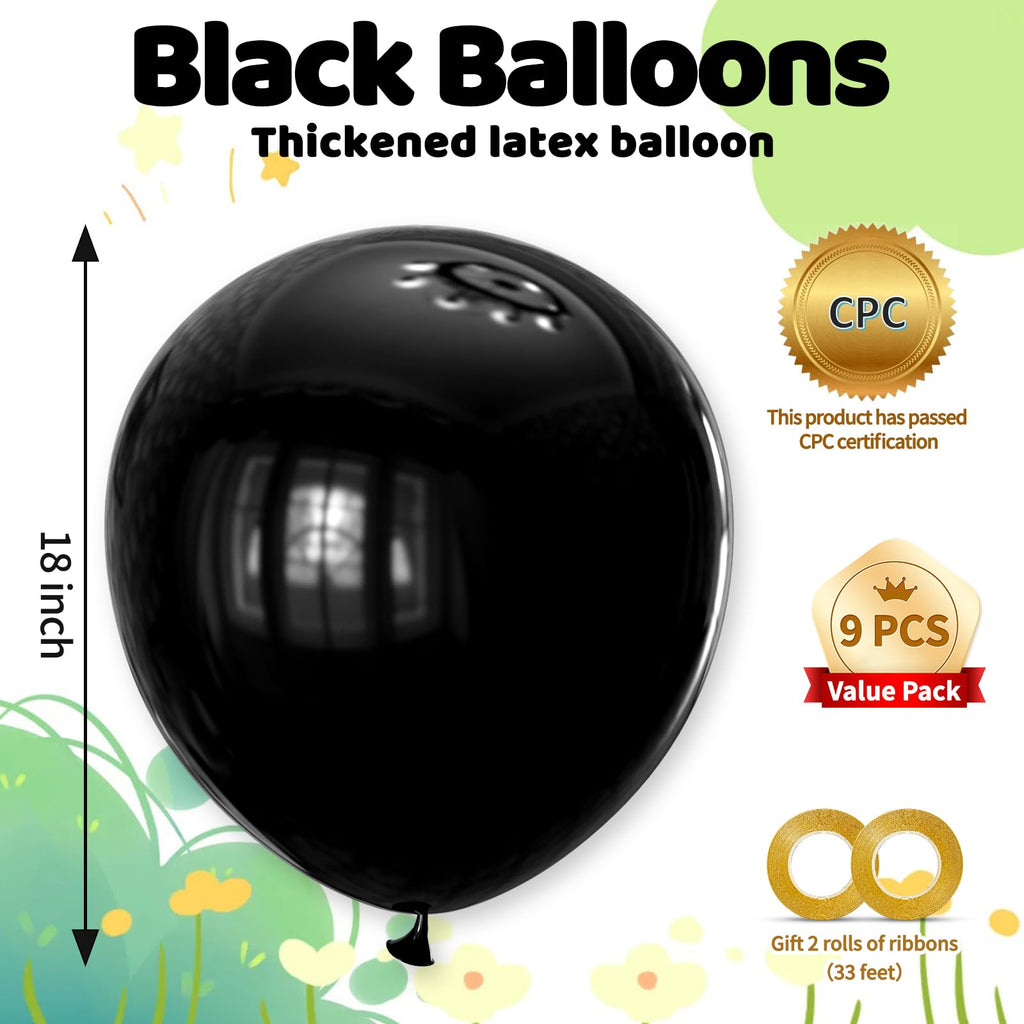 KAWKALSH Black Giant Balloons – 32-Pack, 18-Inch Heavy-Duty Latex