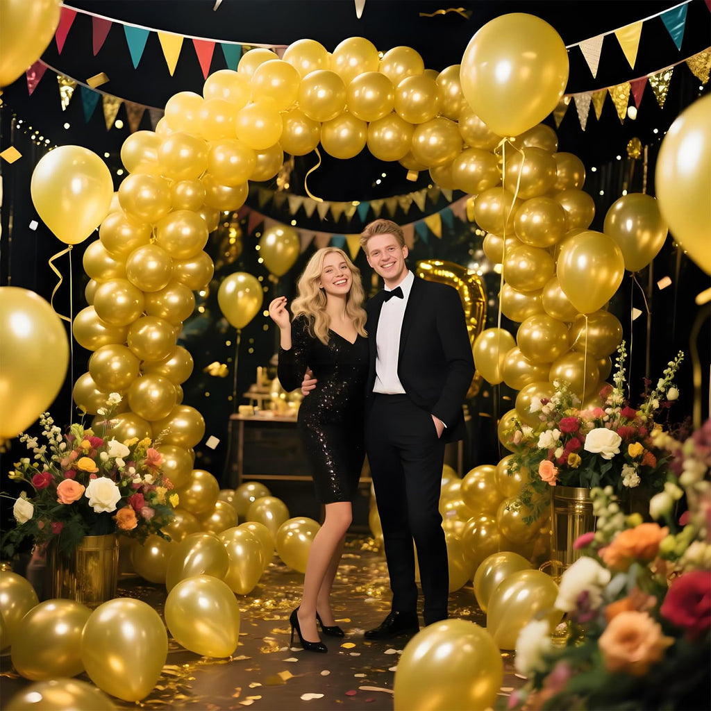 KAWKALSH Metallic Gold Balloons 12in – 110ct Latex for Luxe Events