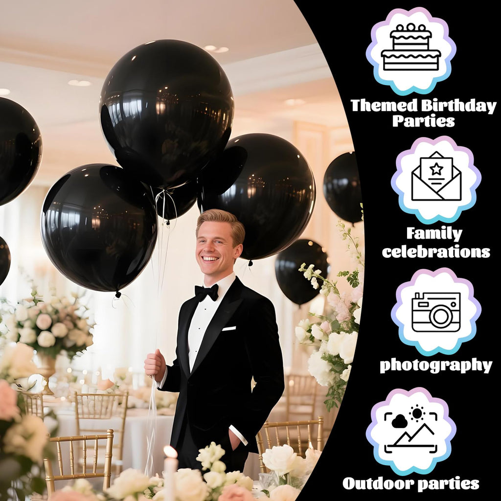KAWKALSH Black Giant Balloons – 32-Pack, 18-Inch Heavy-Duty Latex