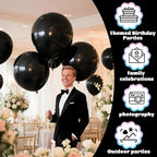 KAWKALSH Black Giant Balloons – 32-Pack, 18-Inch Heavy-Duty Latex