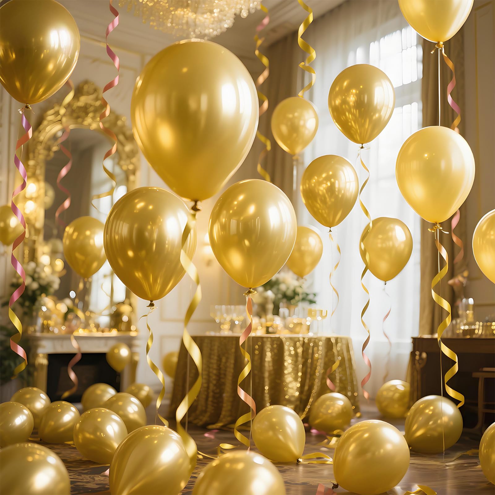 KAWKALSH Metallic Gold Balloons 12in – 110ct Latex for Luxe Events