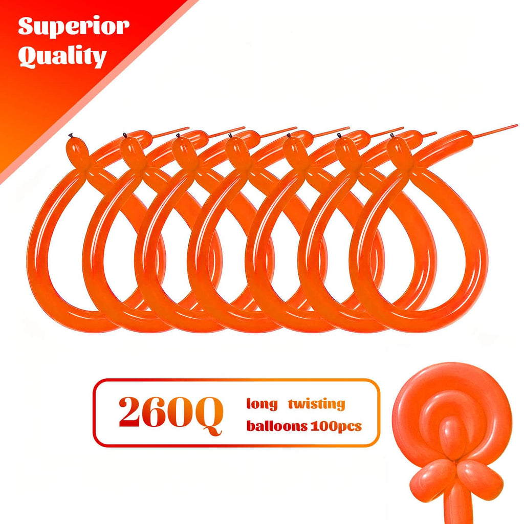 KAWKALSH 260 Orange Long Balloons – Thick Latex, 100pcs for Balloon Garlands & Animal Twists