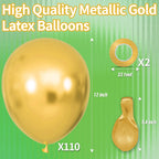 KAWKALSH Metallic Gold Balloons 12in – 110ct Latex for Luxe Events