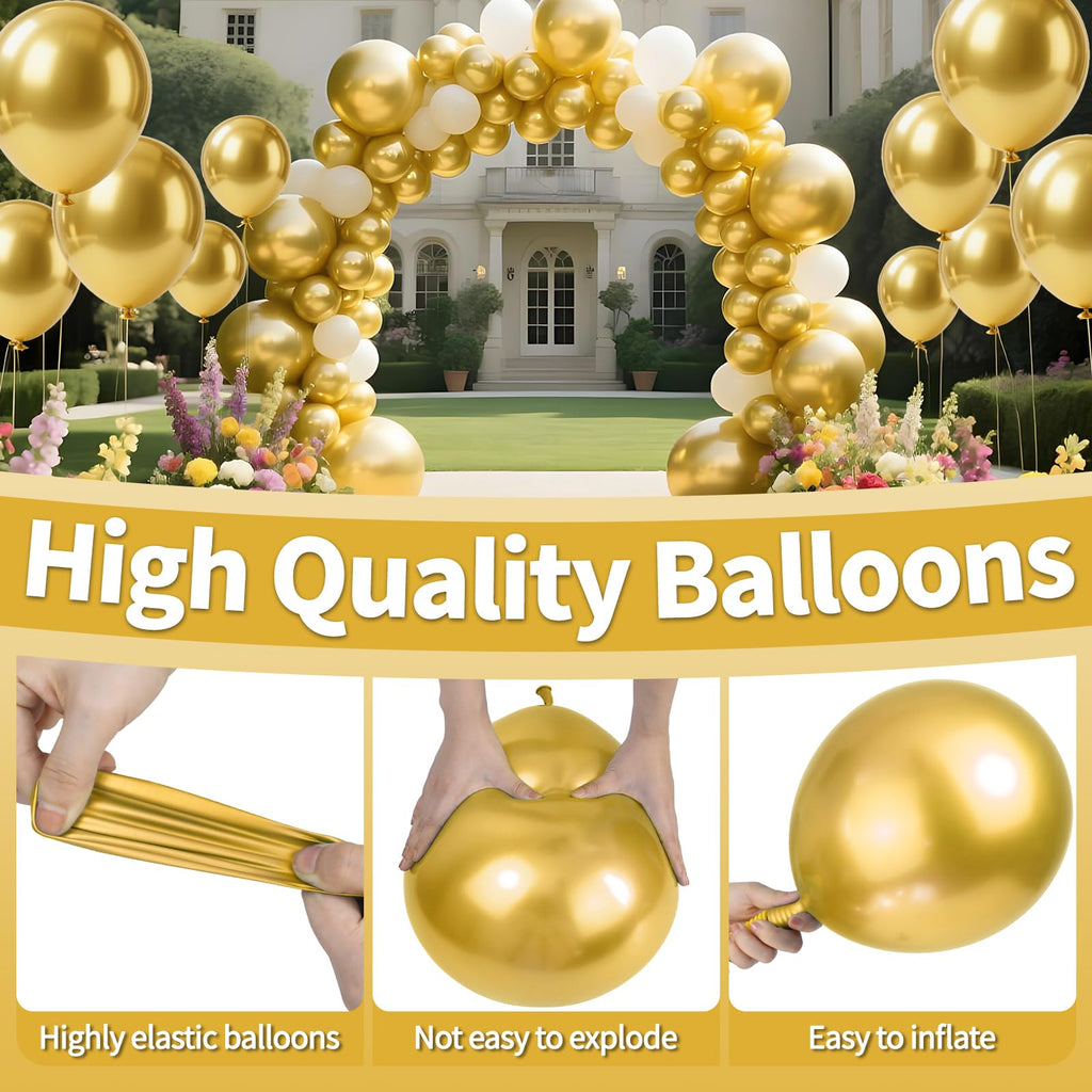 KAWKALSH Metallic Gold Balloons 12in – 110ct Latex for Luxe Events