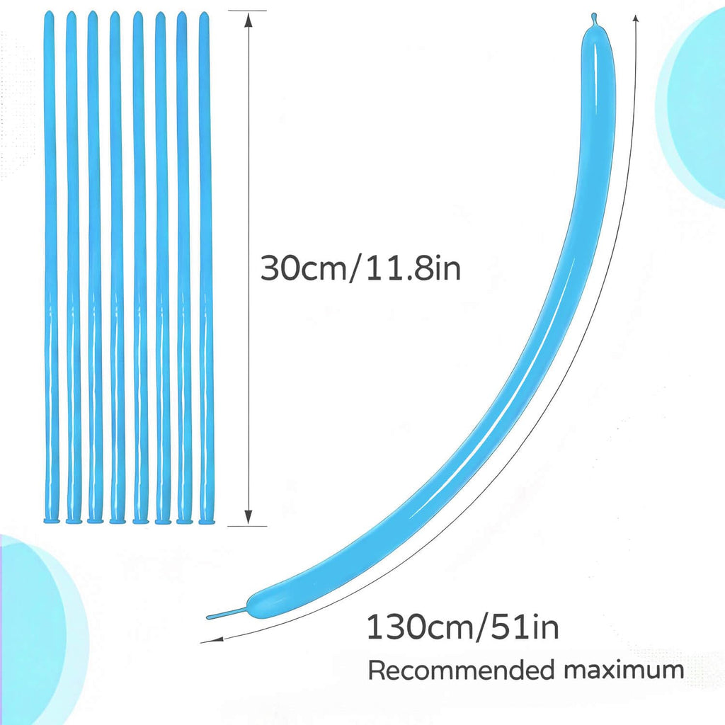 KAWKALSH 260 Light Blue Long Balloons – Thick, Durable Latex for Balloon Garlands (100pcs)