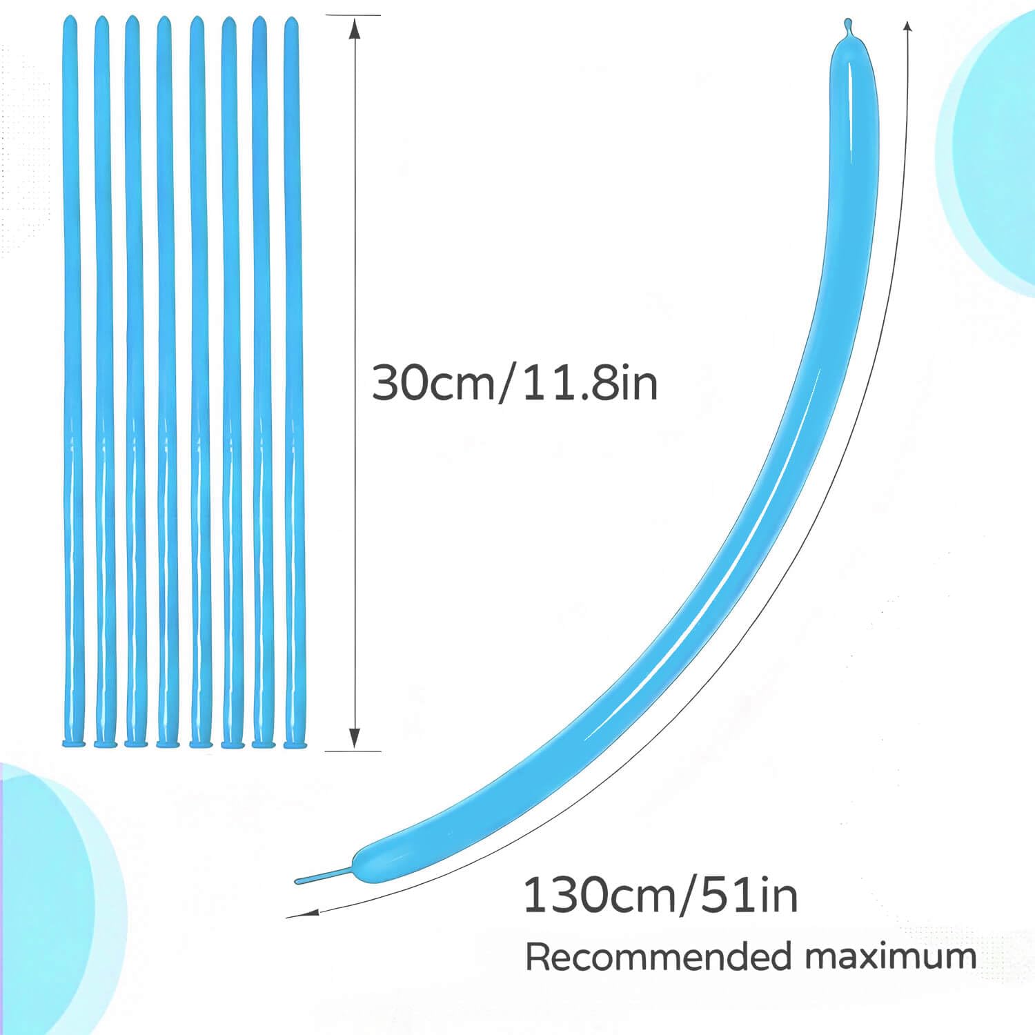 KAWKALSH 260 Light Blue Long Balloons – Thick, Durable Latex for Balloon Garlands (100pcs)