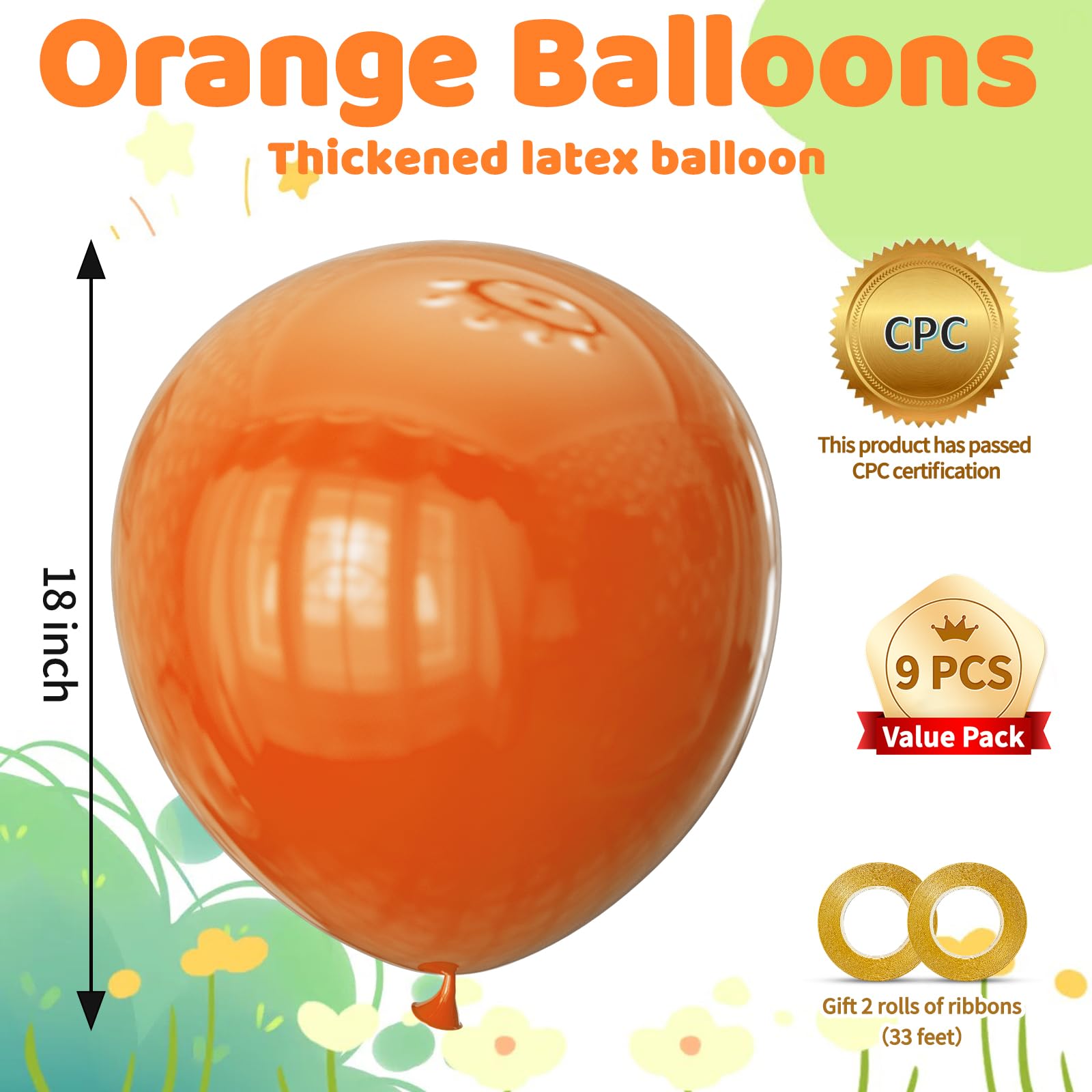 KAWKALSH Orange Giant Balloons – 32pcs, 18in Heavy Duty Latex for Birthday, Wedding & Baby Shower