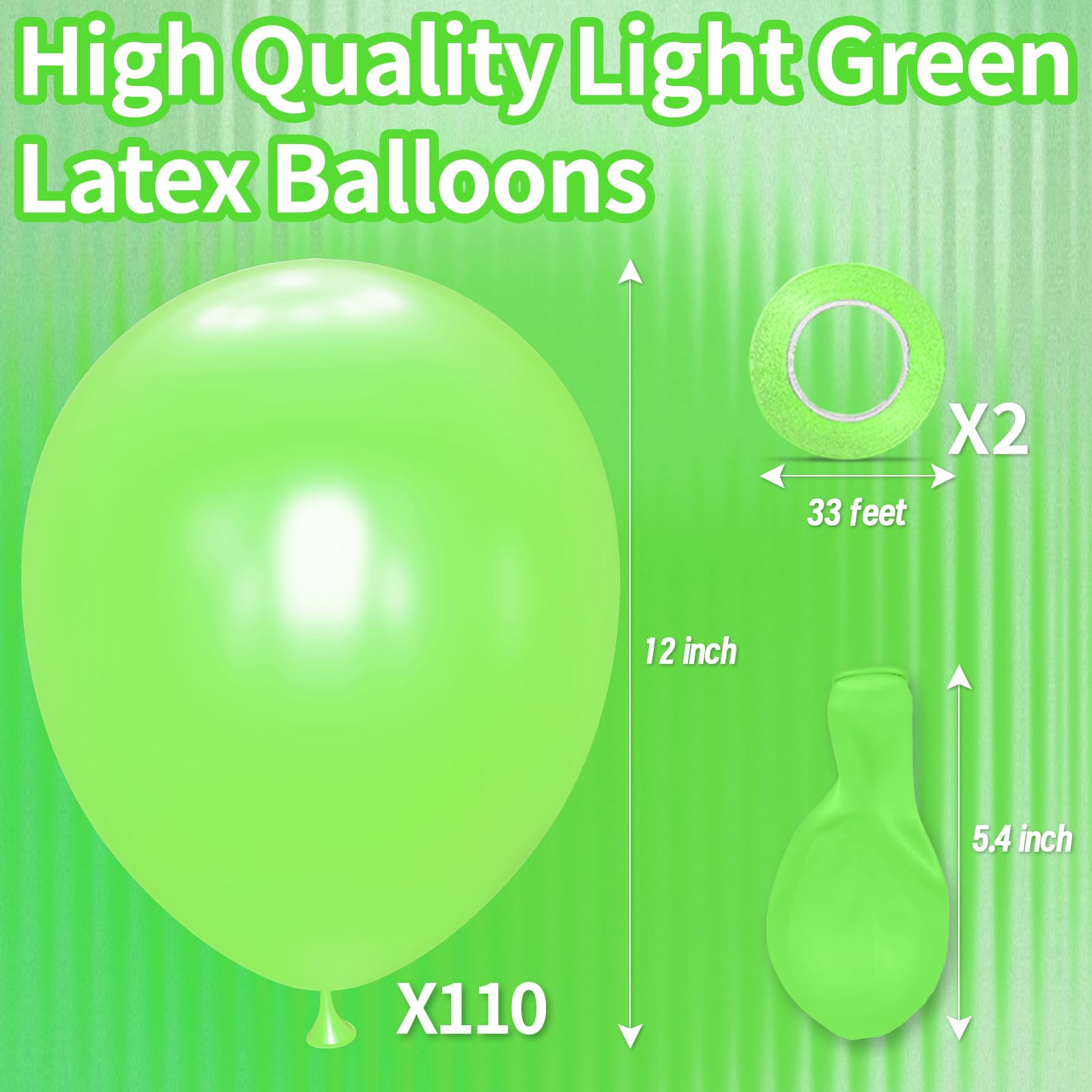 KAWKALSH Lime Green Latex Balloons – 110 Pack, 12in Party Decor