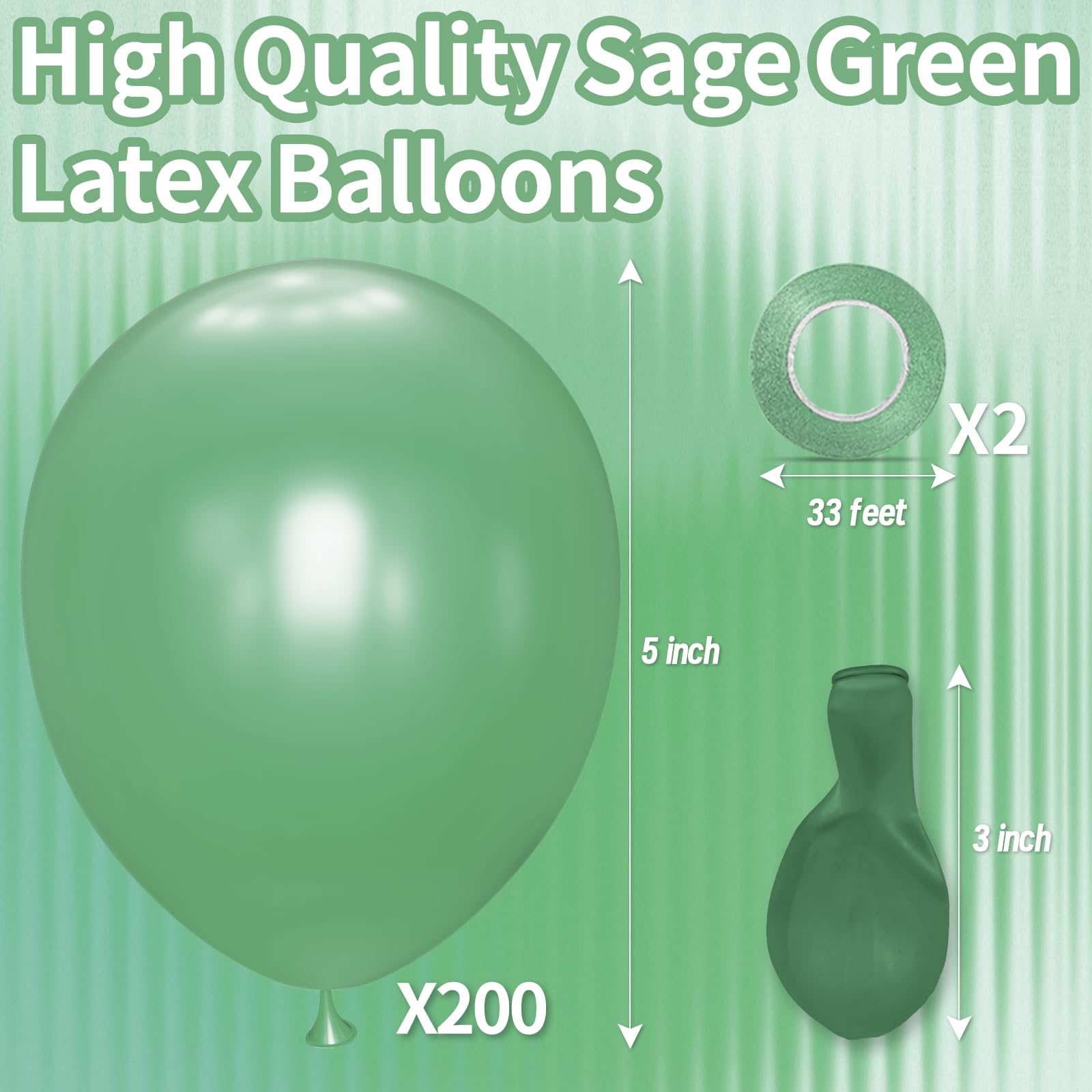 KAWKALSH 200pcs Sage Green Balloons 5 Inch – Mini Latex Balloons for Arch Garlands & Celebrations