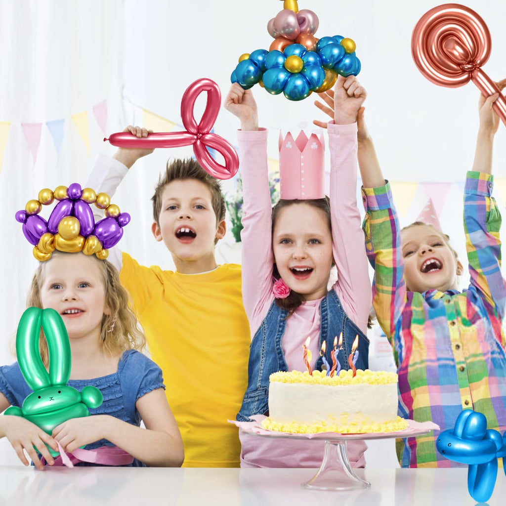 KAWKALSH 260 Metallic Multi Long Balloons – 100pcs Thick Latex for Garlands & Animal Twists