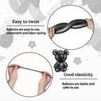 KAWKALSH 260 Metallic Black Long Balloons – Thick Natural Latex, 100pcs Balloon Twisting Kit