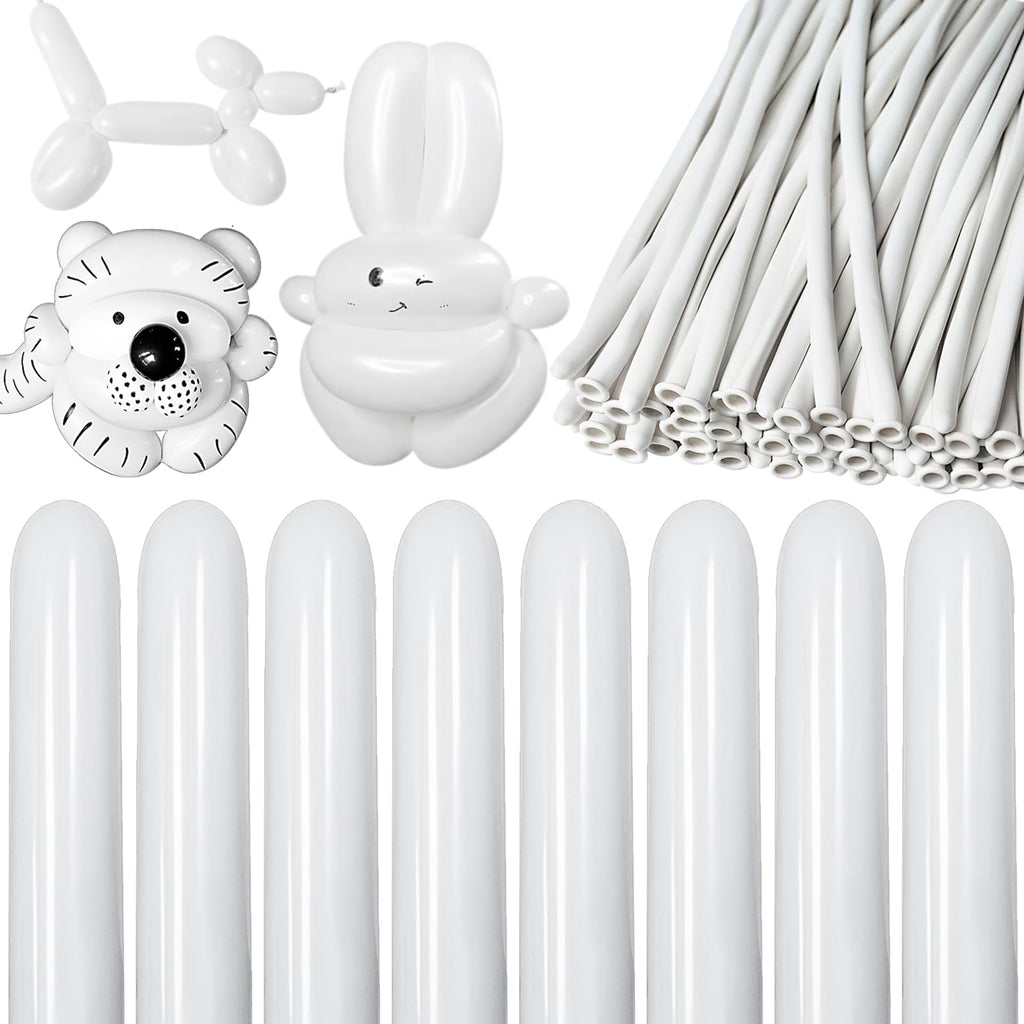 KAWKALSH 260 Balloons White – Thick Latex Twist Balloons for Animal Shapes, 100pcs