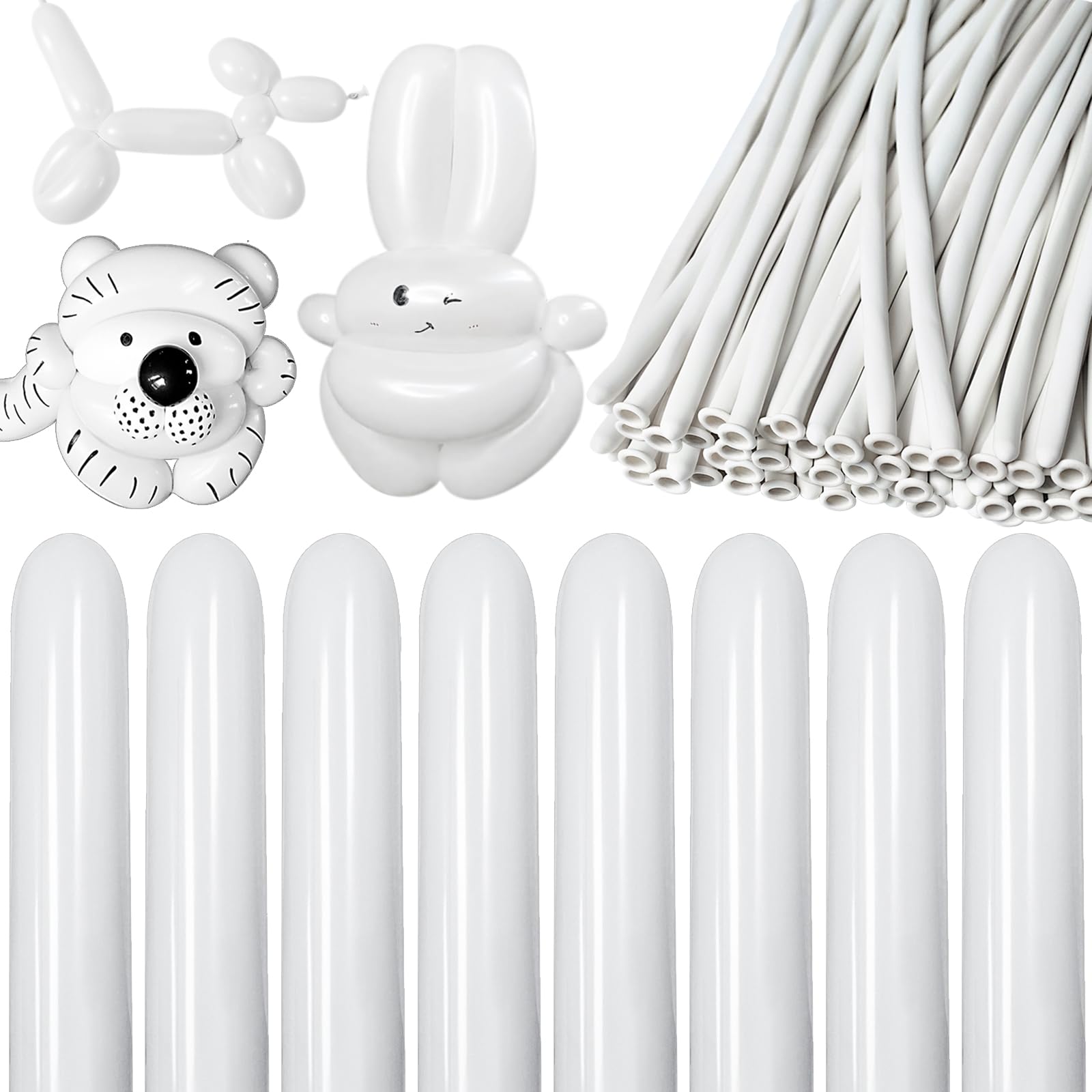 KAWKALSH 260 Balloons White – Thick Latex Twist Balloons for Animal Shapes, 100pcs
