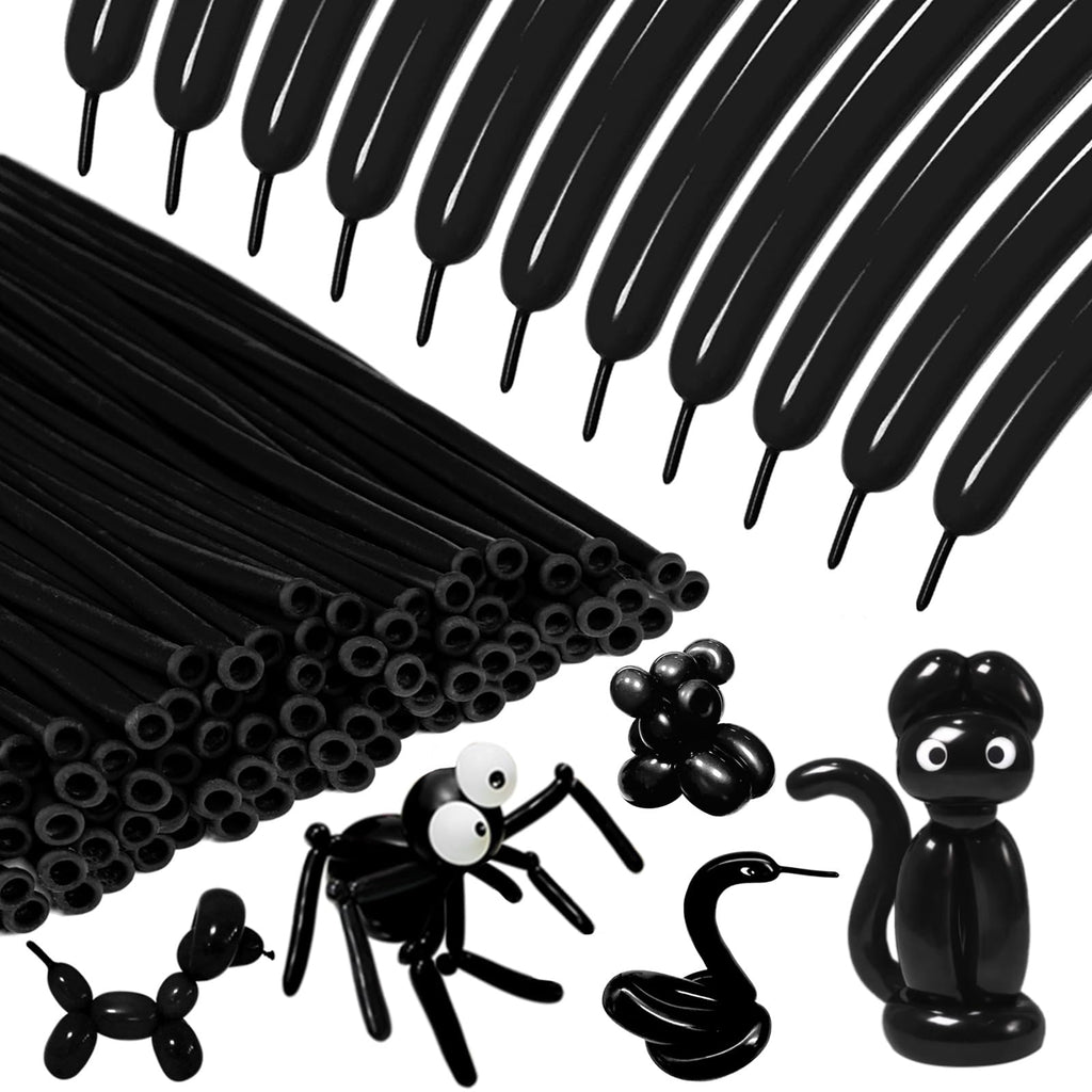 KAWKALSH 260 Black Long Balloons – Thick 20% Latex for Twisting & Party Decor (100pcs)