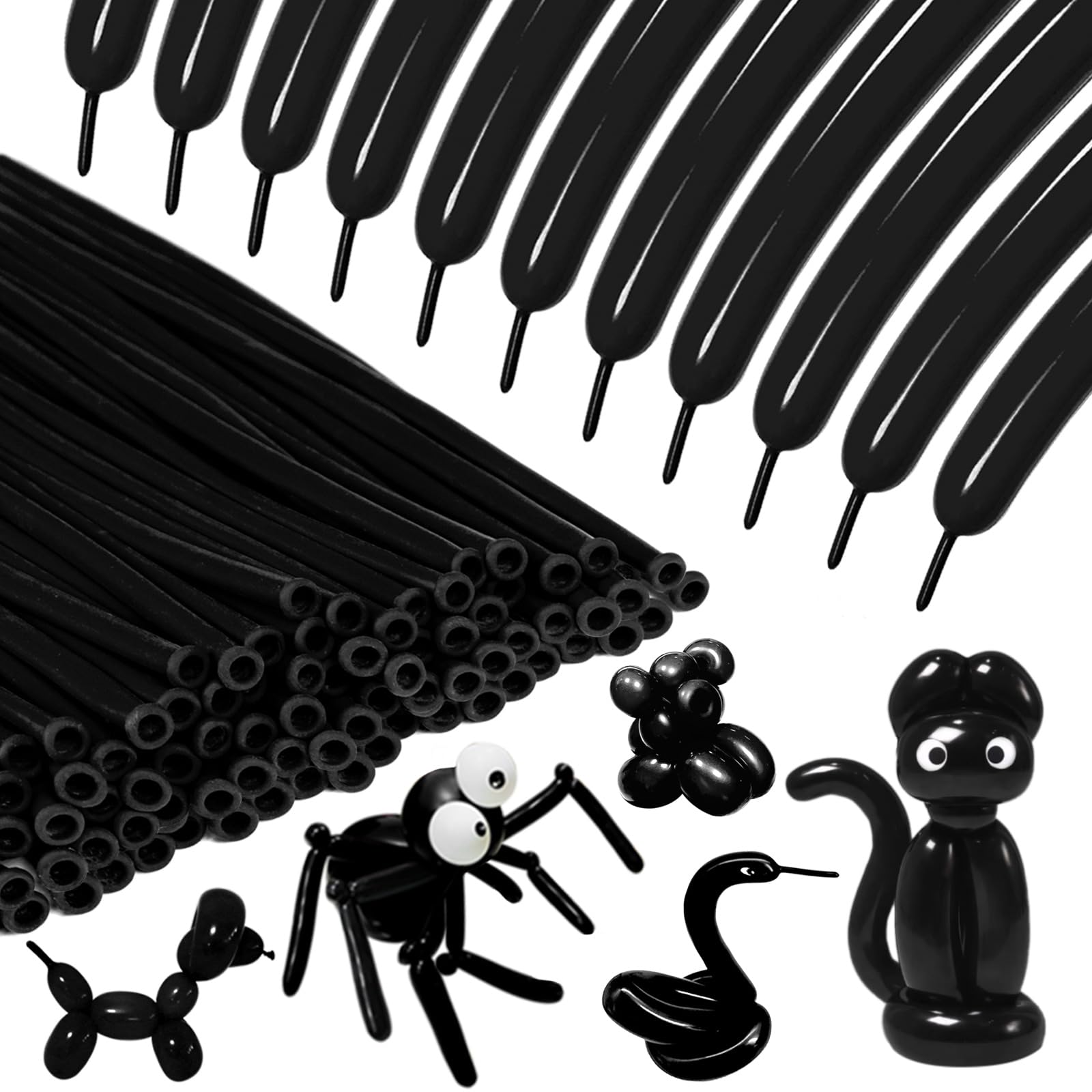 KAWKALSH 260 Black Long Balloons – Thick 20% Latex for Twisting & Party Decor (100pcs)