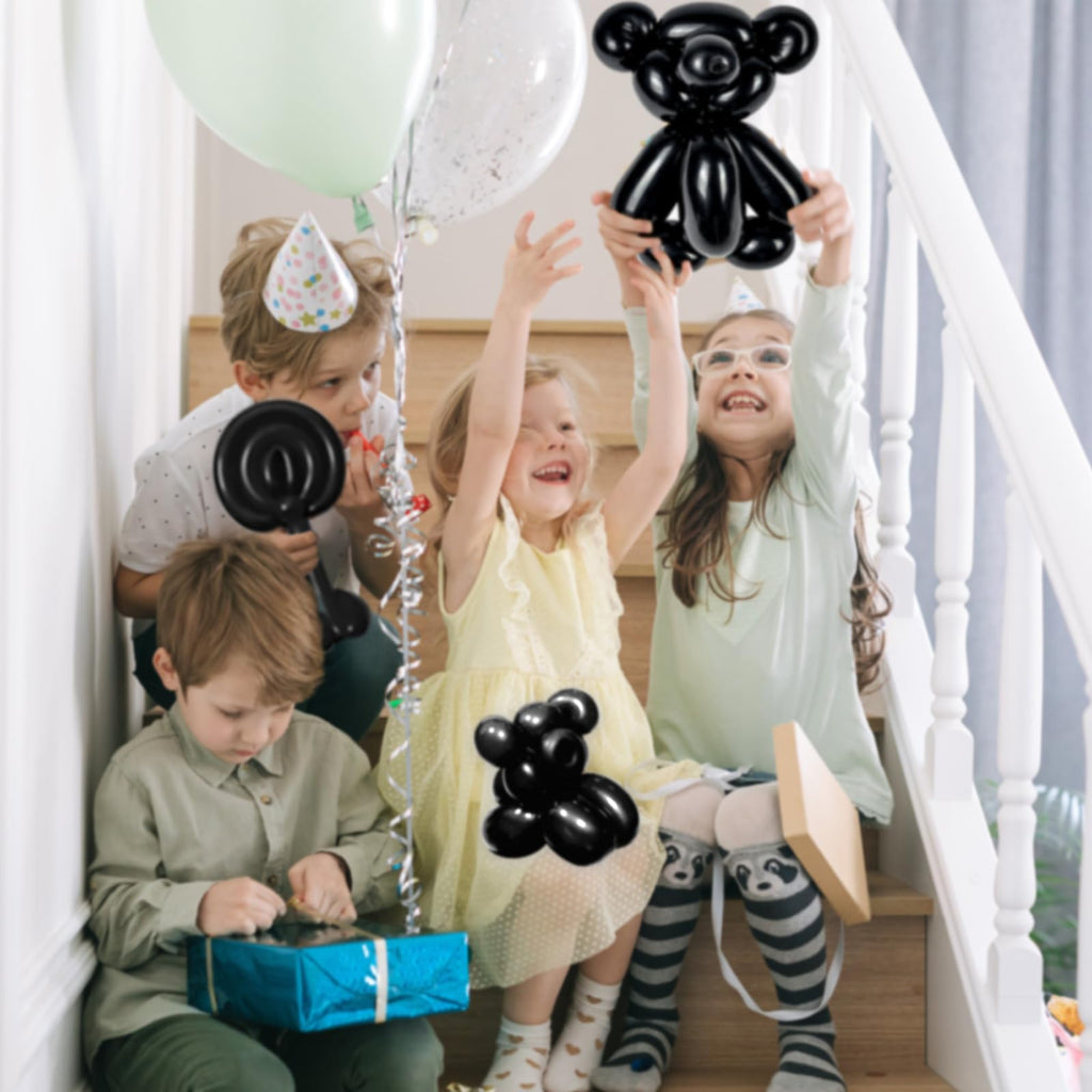 KAWKALSH 260 Black Long Balloons – Thick 20% Latex for Twisting & Party Decor (100pcs)