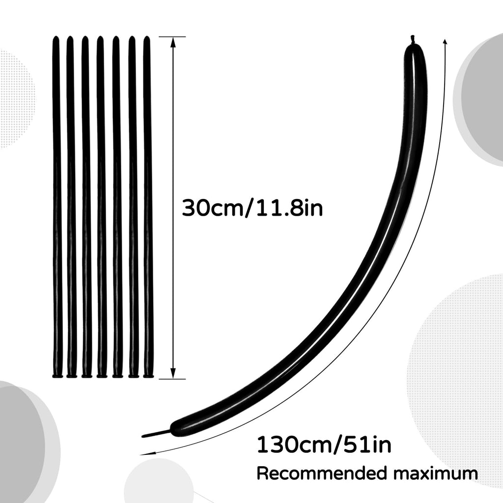 KAWKALSH 260 Black Long Balloons – Thick 20% Latex for Twisting & Party Decor (100pcs)