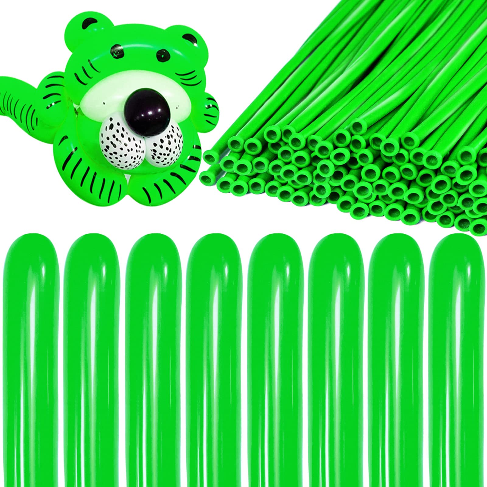 KAWKALSH 260 Green Long Balloons – Thickened Skinny Latex for Balloon Animals & Garlands | 100 pcs