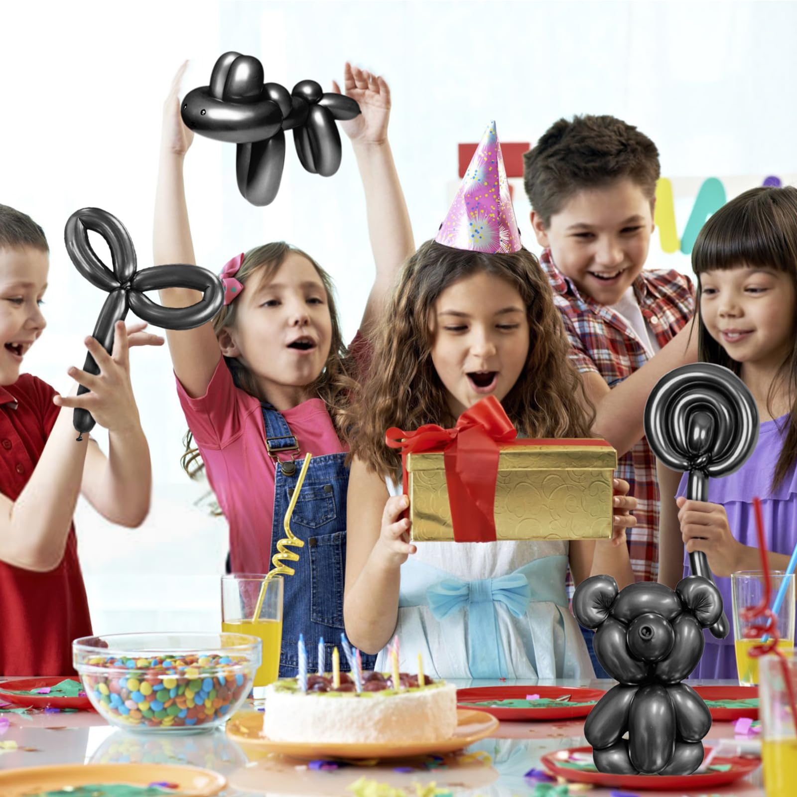 KAWKALSH 260 Metallic Black Long Balloons – Thick Natural Latex, 100pcs Balloon Twisting Kit