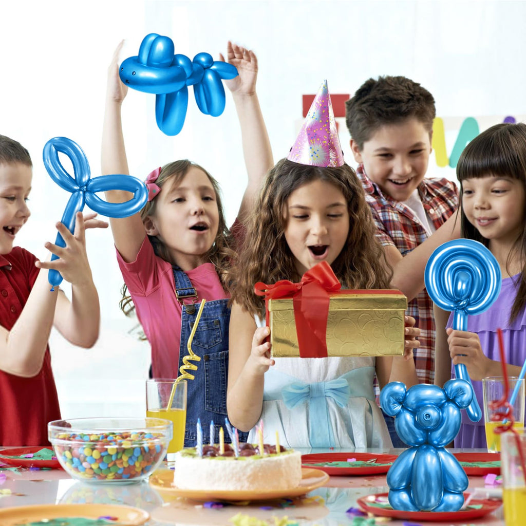 KAWKALSH 260 Metallic Blue Long Balloons – 100pcs, Premium Thick Latex for Balloon Twisting