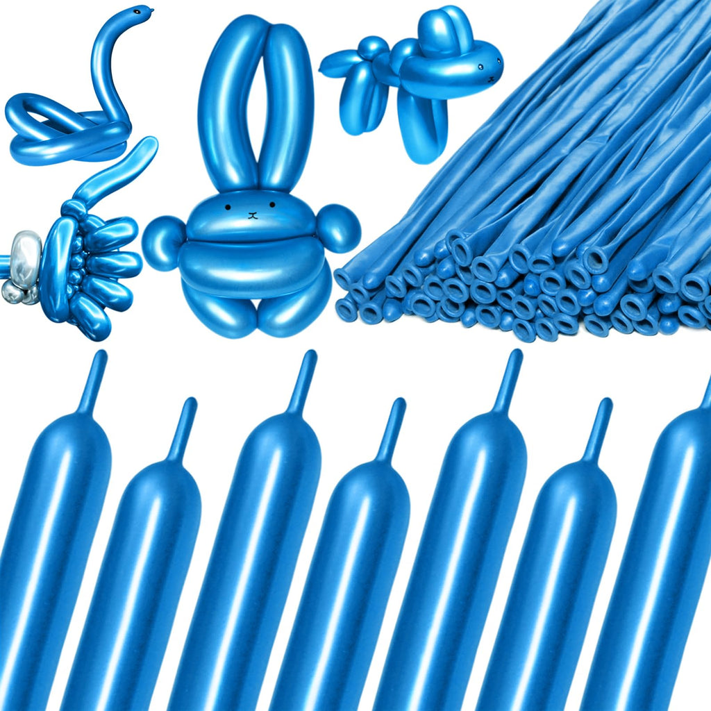 KAWKALSH 260 Metallic Blue Long Balloons – 100pcs, Premium Thick Latex for Balloon Twisting