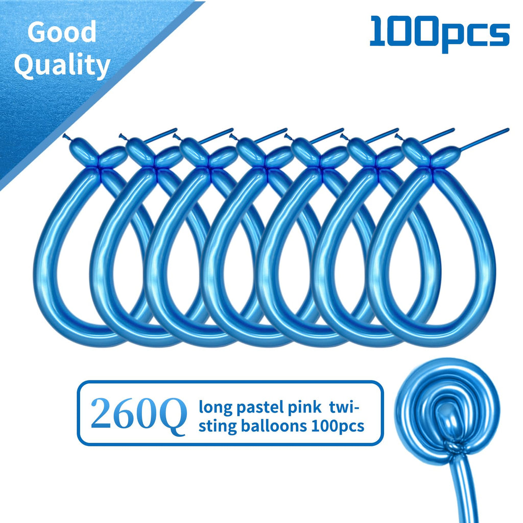 KAWKALSH 260 Metallic Blue Long Balloons – 100pcs, Premium Thick Latex for Balloon Twisting