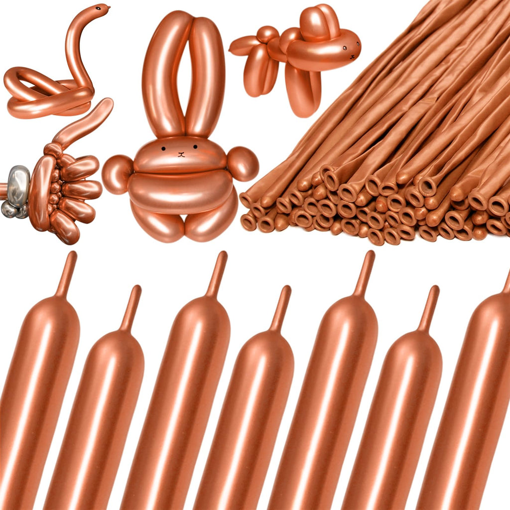 KAWKALSH 260 Metallic Champagne Gold Long Balloons – 100pc for Balloon Garlands & DIY Animal Figures