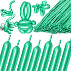 KAWKALSH 260 Metallic Green Long Balloons – 100pc Thick Latex Balloon Set for Creative Animal Shapes