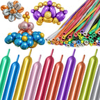 KAWKALSH 260 Metallic Multi Long Balloons – 100pcs Thick Latex for Garlands & Animal Twists