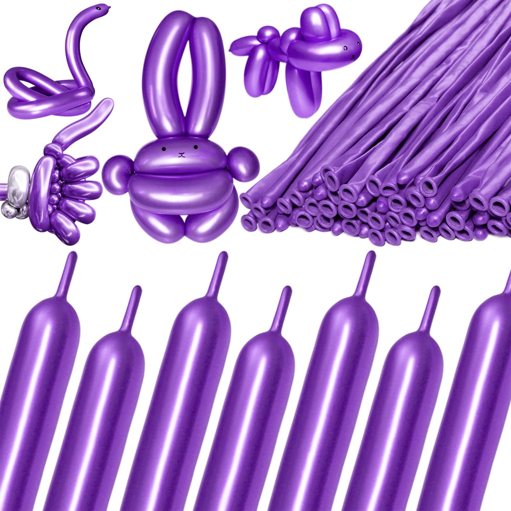 KAWKALSH 260 Metallic Purple Long Balloons – 100pcs Thick 20% Latex for Garlands & Twisting