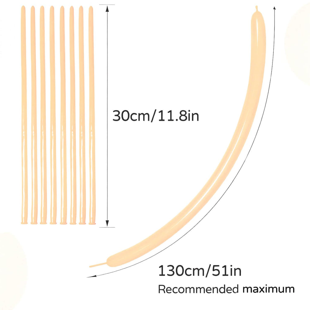 KAWKALSH 260 Nude Long Balloons – 100pc Thick-Latex Skinny Balloons for Creative Balloon Art