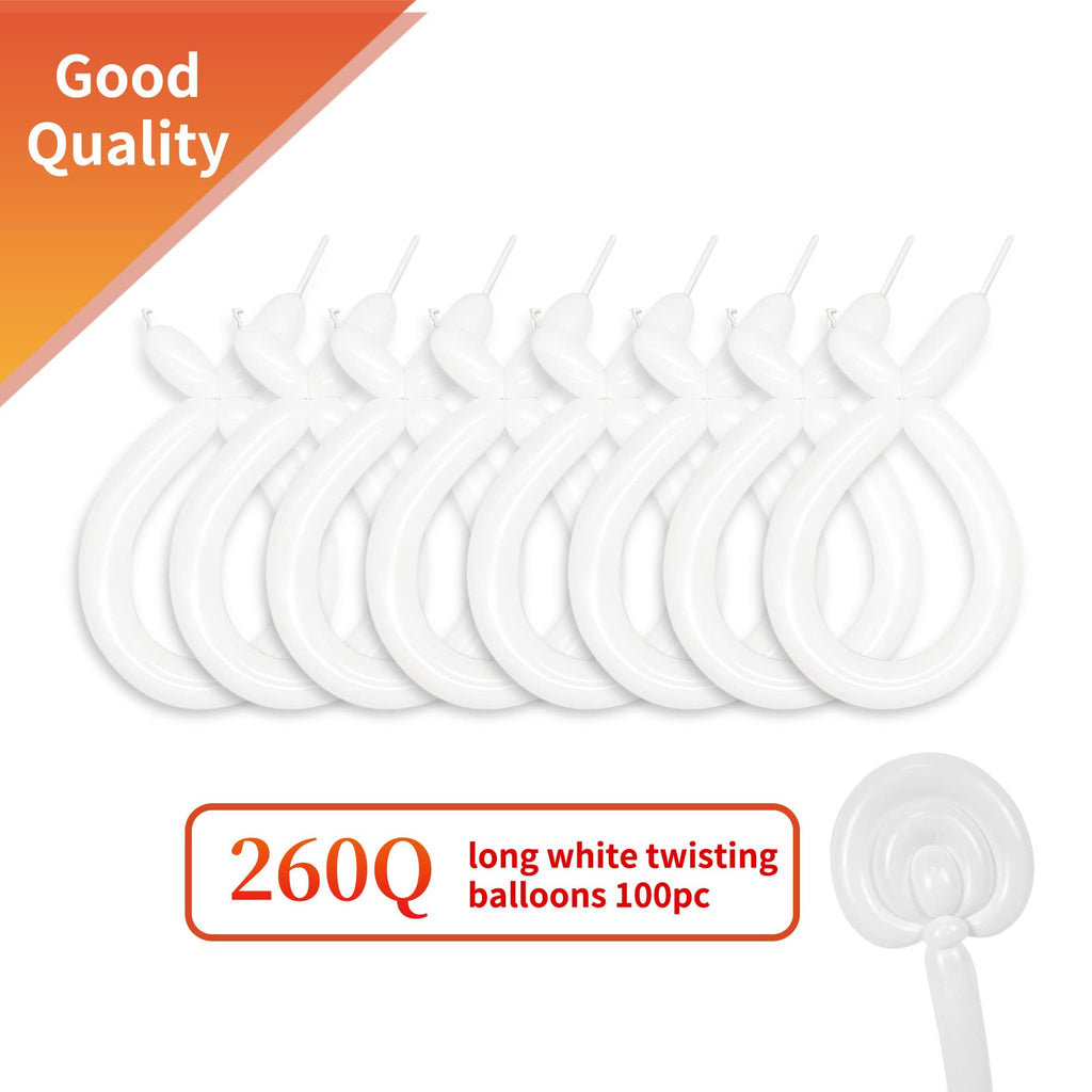 KAWKALSH 260 Balloons White – Thick Latex Twist Balloons for Animal Shapes, 100pcs