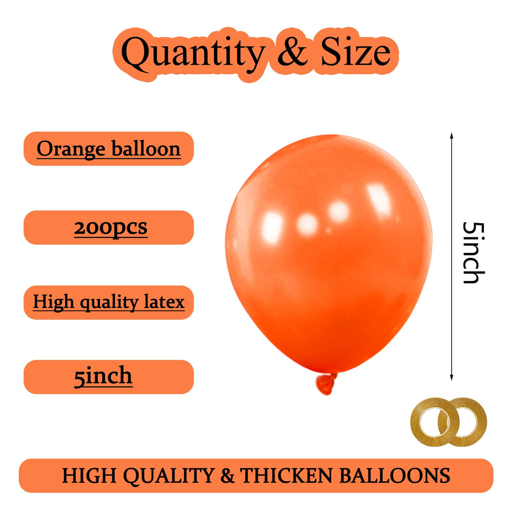 KAWKALSH 200pcs Orange Balloons - 5-Inch Mini Latex Party Decor for Birthday & Baby Shower