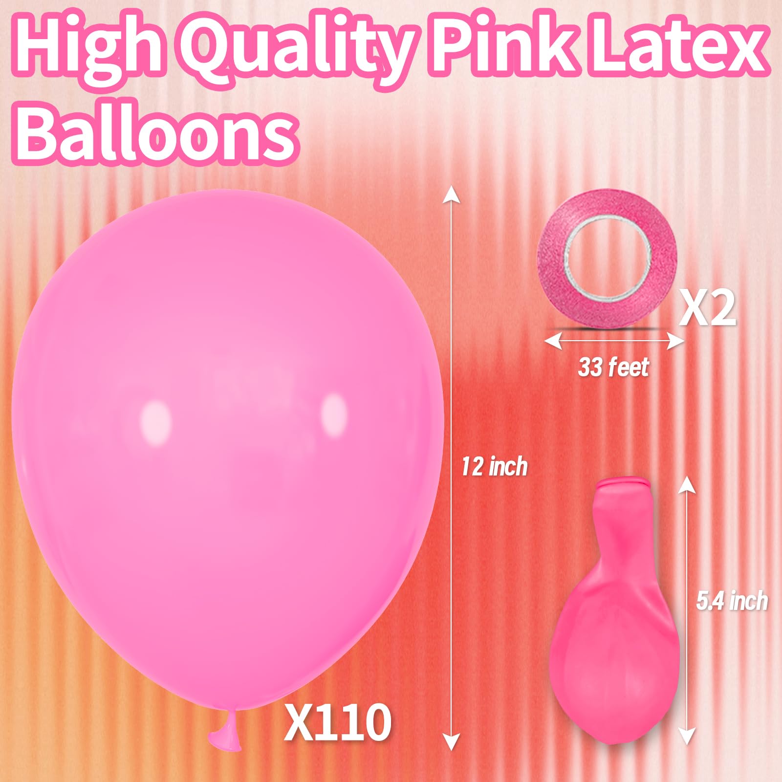 KAWKALSH Pink Balloons 110pcs – 12in Thickened Latex for Parties
