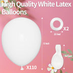 KAWKALSH White Balloon 110pcs – 12-Inch Thickened Latex Balloons for Weddings & Parties